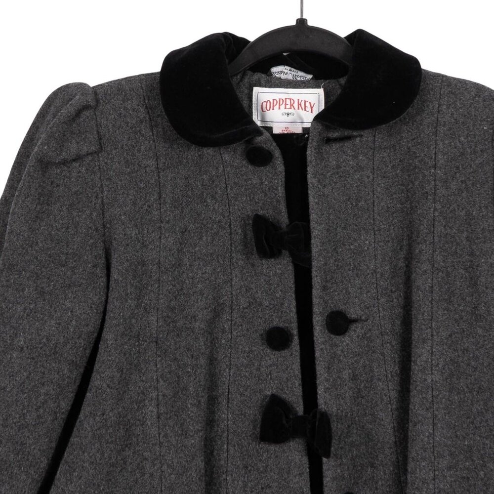 Copper Key VTG Gray Wool Coat 10 Girls Velvet Collar Insert Bows Classic Moldova - Picture 2 of 7